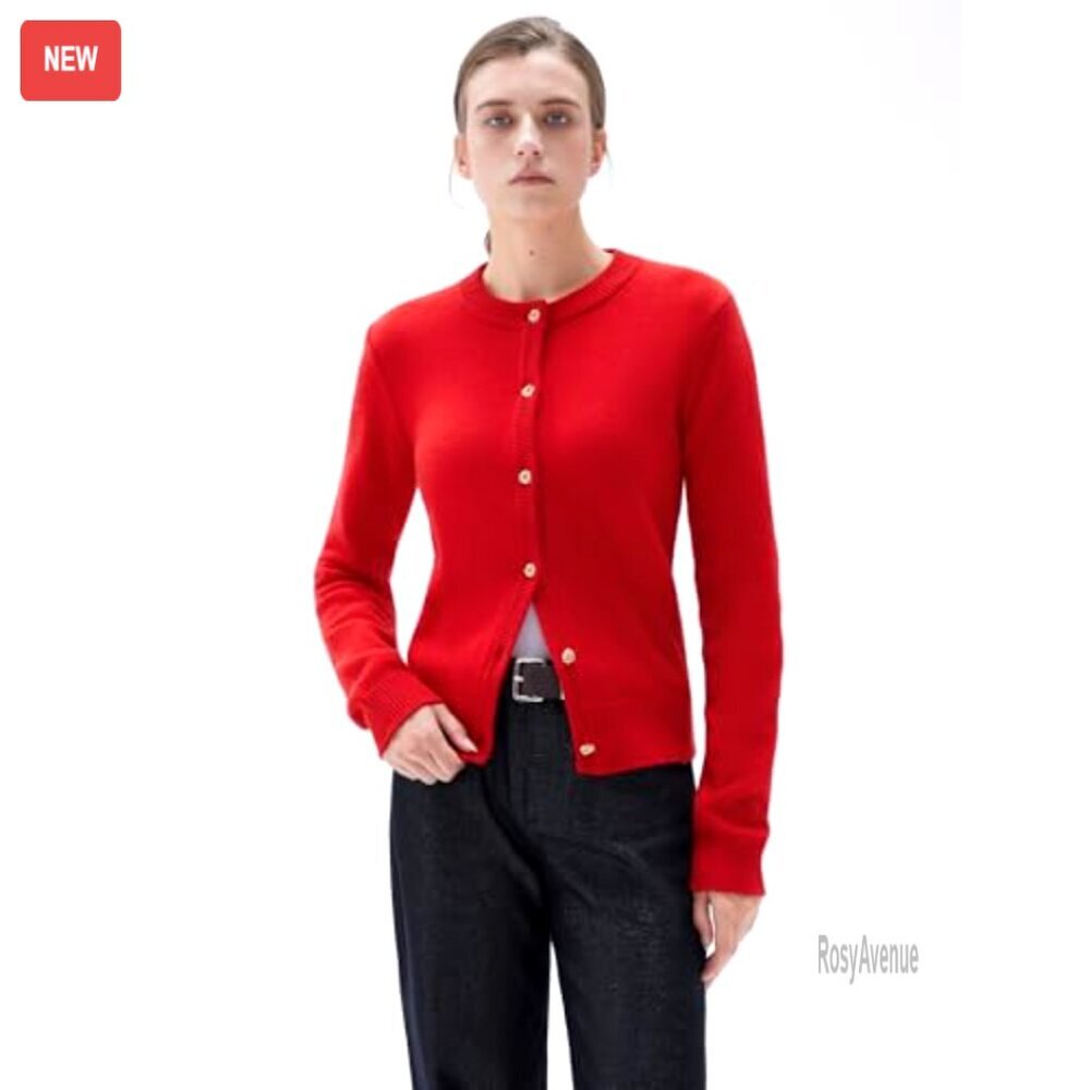 Chunky Cashmere Blend Cardigan Sweater Button Up Long Sleeve Knit Y2K Cozy - Picture 2 of 6